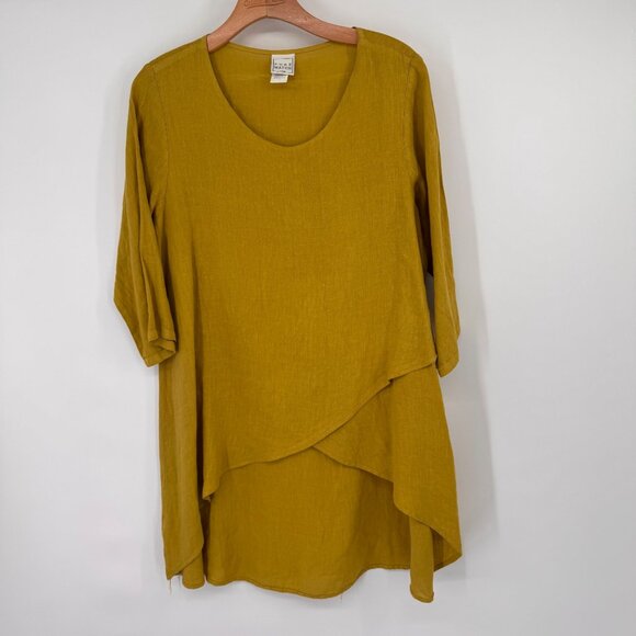 Pure Match Womens  chartreuse Tunic Top  3/4 Sleeves size large linen lagenlook - Picture 7 of 15